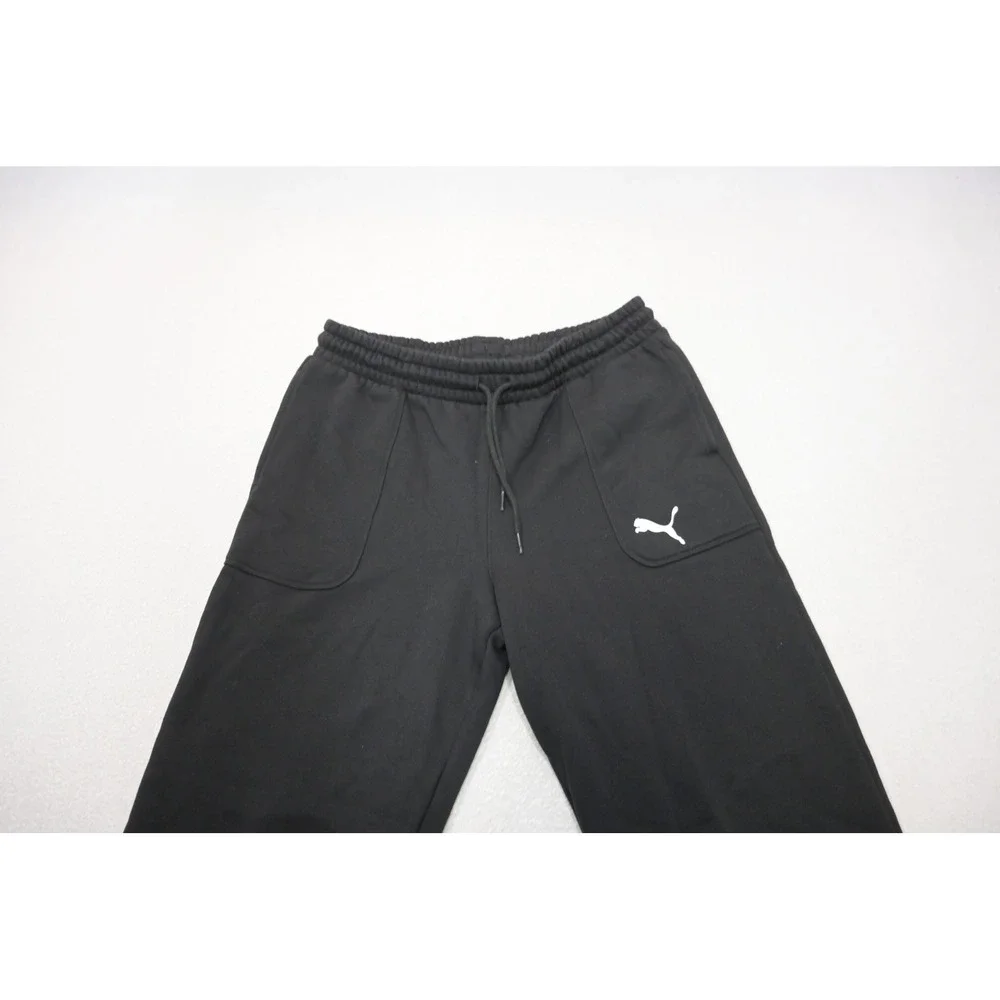 Puma Sweatpants Mens Size Medium Black Fleece Cotton Blend Joggers Tapered EUC‎